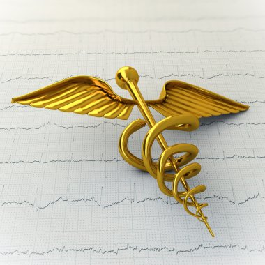 EKG - EKG'sini kağıt - tıp kavram illustratio on altın caduceus