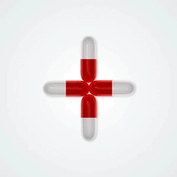 Comprimidos localizados como forma cruzada em fundo branco, médico-saúde — Fotografia de Stock