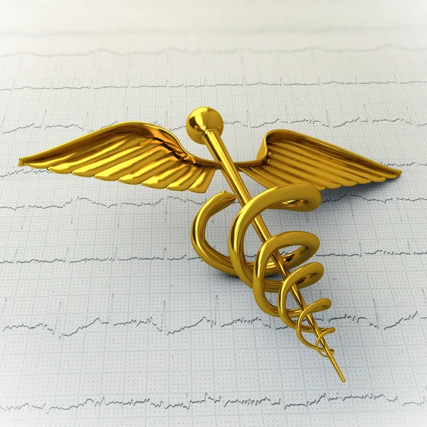 Golden Caduceus on Ecg - Ekg Paper - Medical Concept Illustratio — Stock Photo, Image