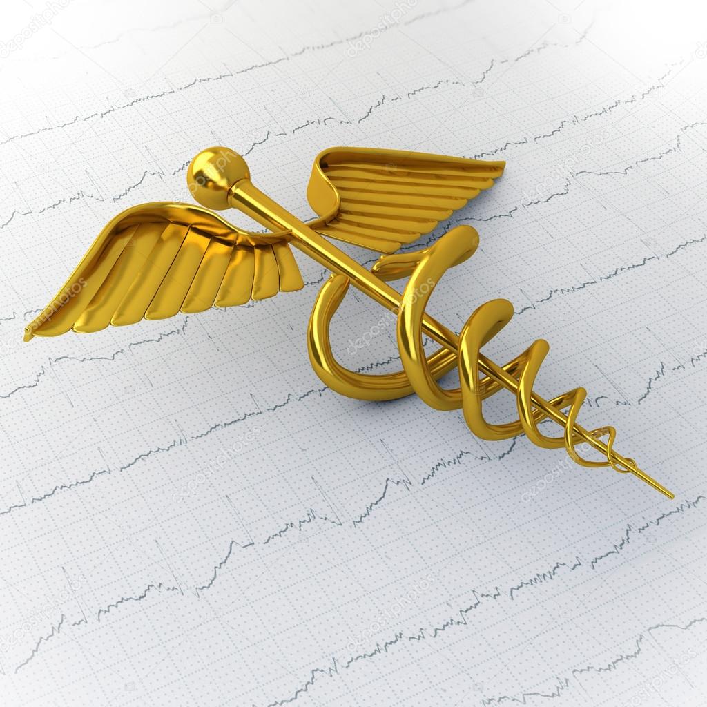 Golden Caduceus on Ecg - Ekg Paper - Medical Concept Illustratio