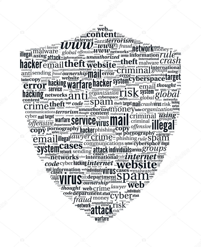Hacker Shield Vector Word Cloud - Internet Security Concept