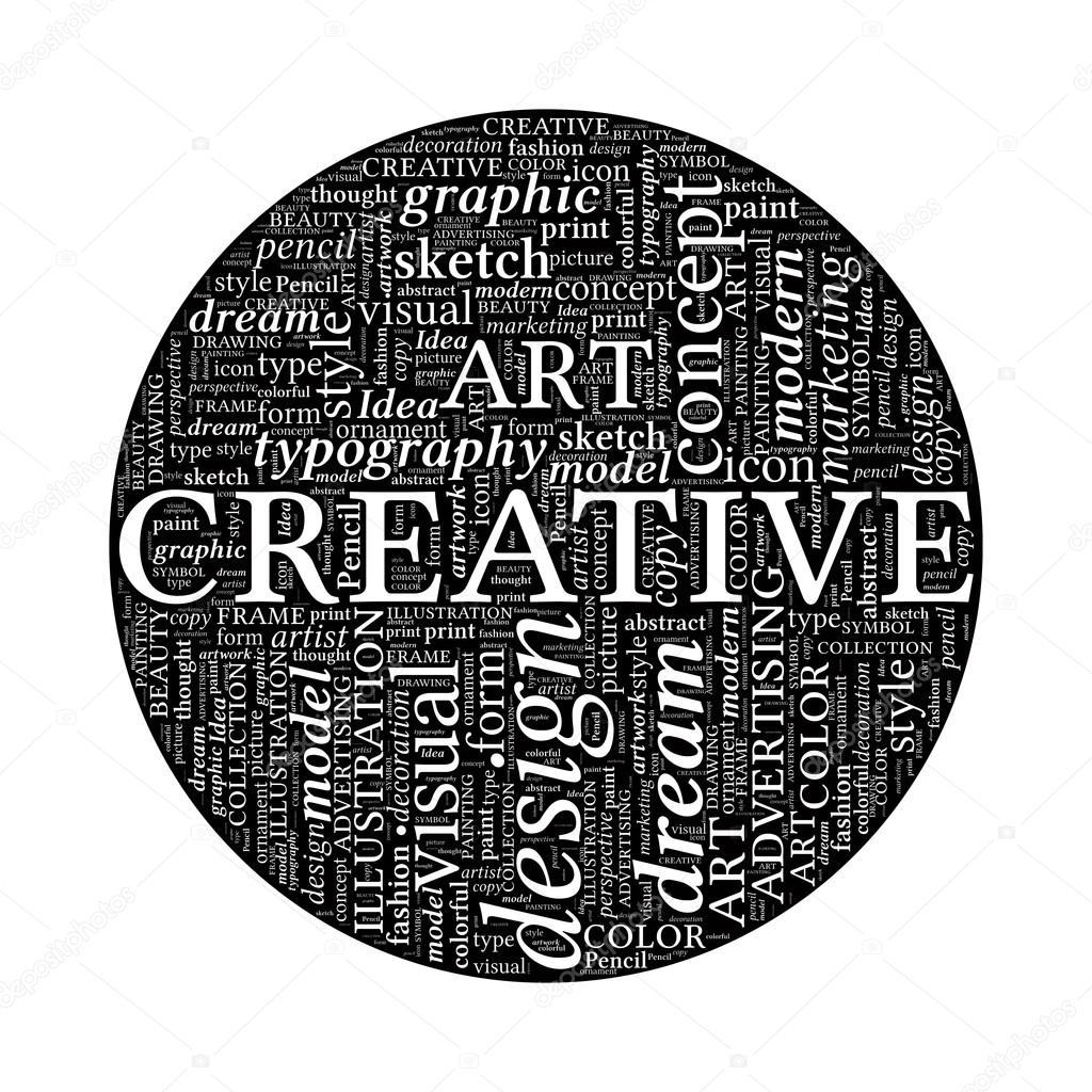 Creative Design Concept - Black and White Word Cloud in Circle