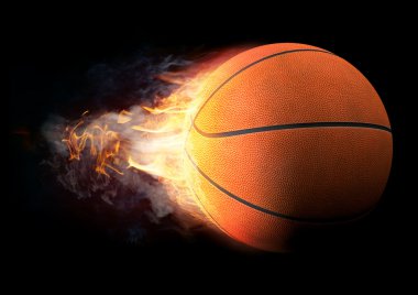 siyah arka plan üzerine ateş basketbol
