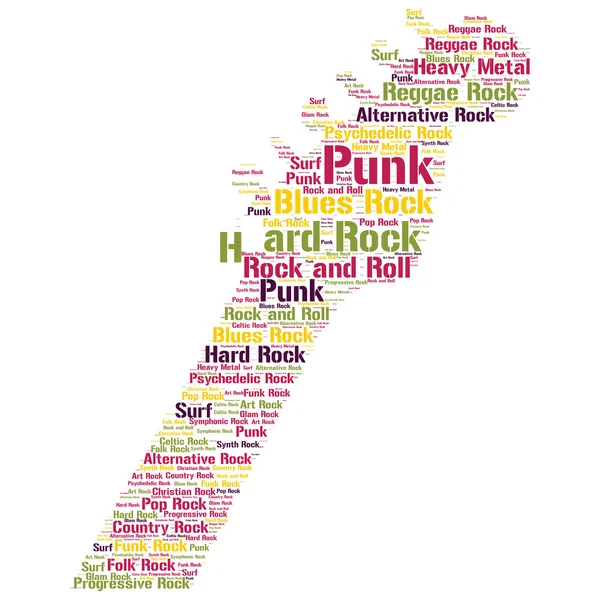 gitar şeklinde vektör kelime bulutu rock müzik konsepti