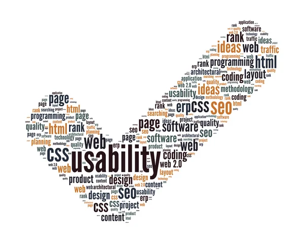 Concept de facilité d'utilisation - Cocher signe en forme de Word Cloud — Image vectorielle