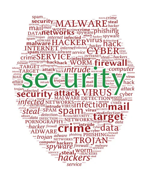 Concepto de seguridad en Internet - nube de palabras en forma de escudo — Archivo Imágenes Vectoriales