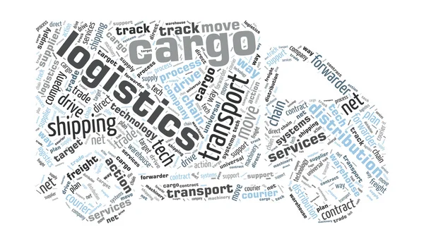 Nube de palabras en forma de furgoneta - Logística, concepto de carga — Vector de stock