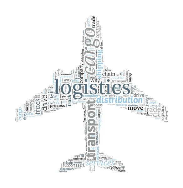 Concept de logistique et de transport en forme d'avion dans Word Cloud — Image vectorielle