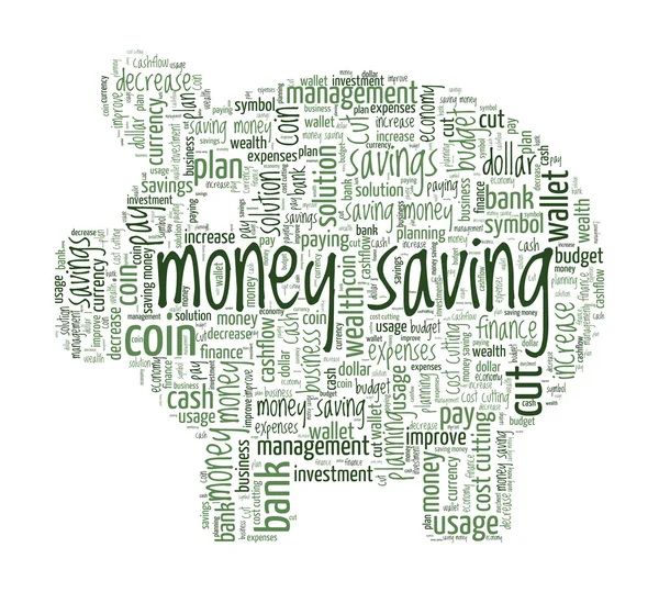 Koncepcja słowo chmura kształcie świni oszczędzania pieniędzy — Wektor stockowy