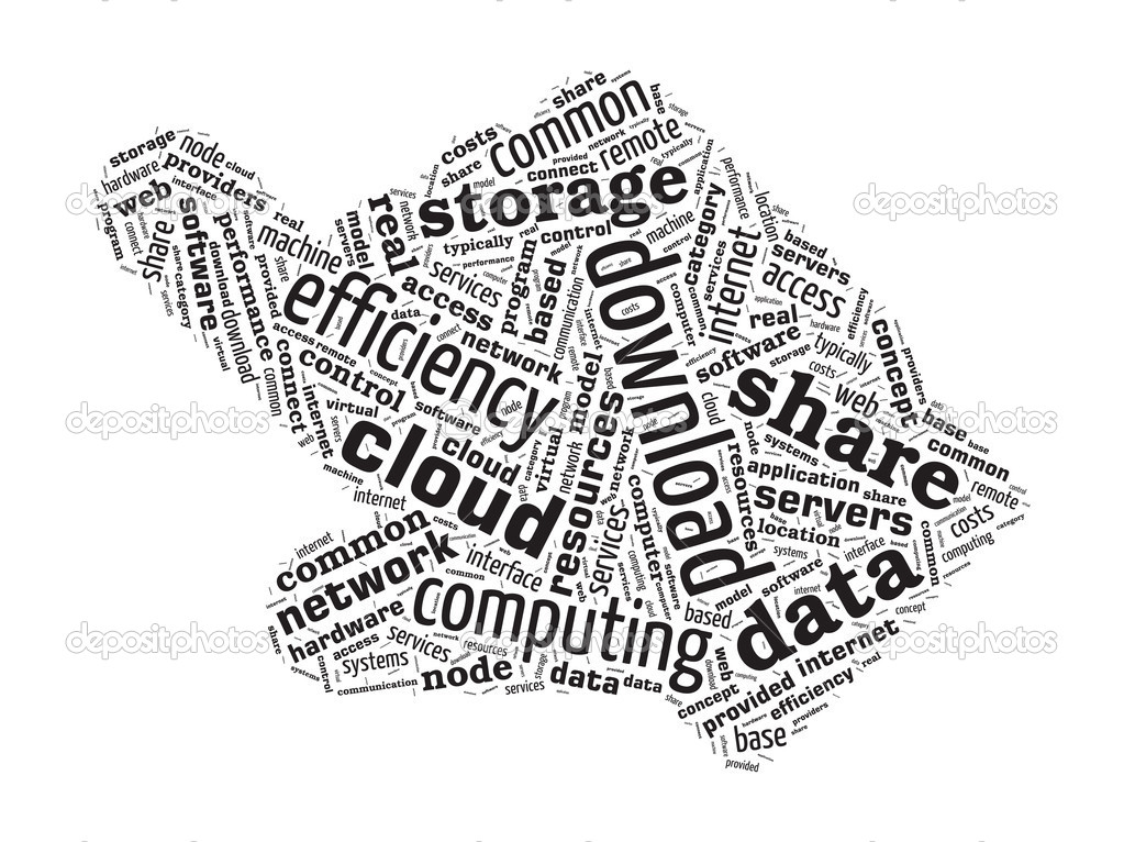 Hand Pointing Shaped Word Cloud - Cloud Computing Concept