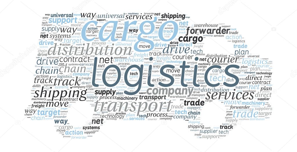Van Shaped Transport and Logistics Concept in Word Cloud