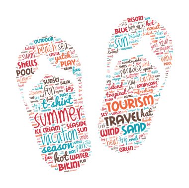 yaz tatil kavramı - terlik kelime bulutu şeklinde.