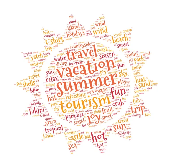 yaz tatil kavramı - güneş kelime bulutu şeklinde.