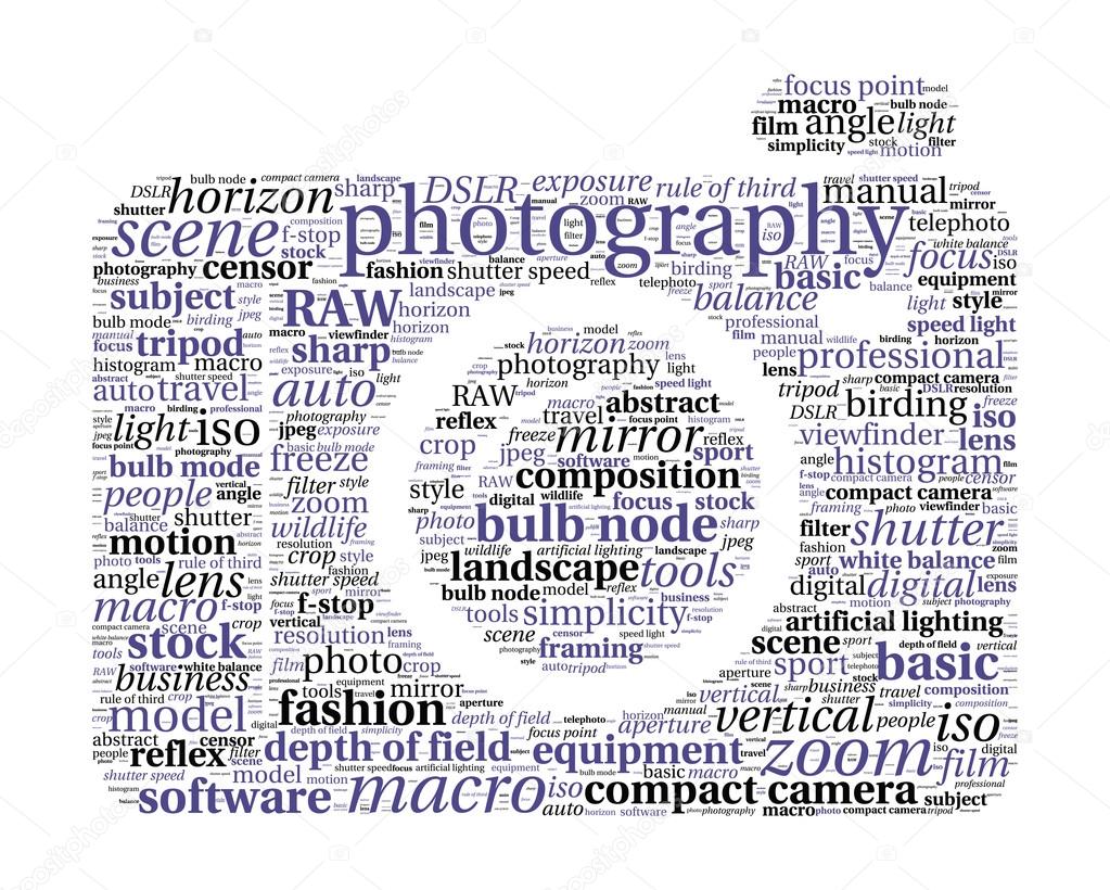 Photography Concept Word Cloud in camera shape