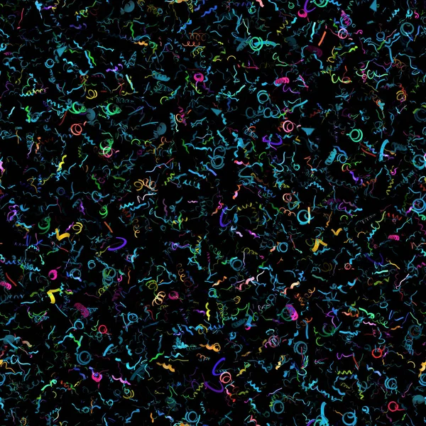 在黑色背景上隔离的无缝隙的Confetti纹理 — 图库照片