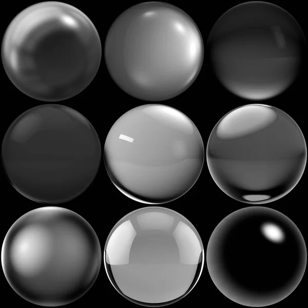 Набір Рендерингів Сфери Ізольовано Чорному Тлі — стокове фото