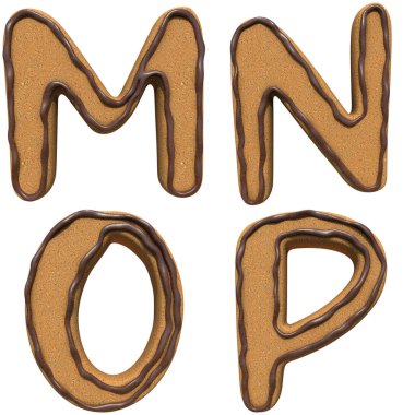 3 Boyutlu Kurabiye Bisküvi Alfabesi, Sayılar ve Noktalama İşaretleri kümesi Gömülü yolu da içeren beyaz arkaplanda izole edilmiş.