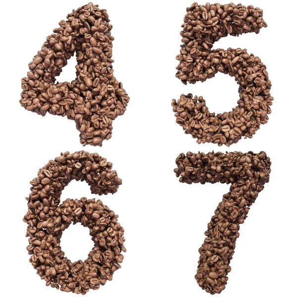 Zestaw Kawa Fasola Litery Liczby Znaki Interpunkcyjne Izolowane Białym Tle — Zdjęcie stockowe