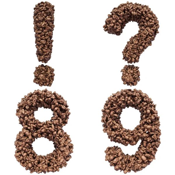 Set Coffee Beans Letters Numbers Punctuation Marks Isolated White Background — Stock Photo, Image