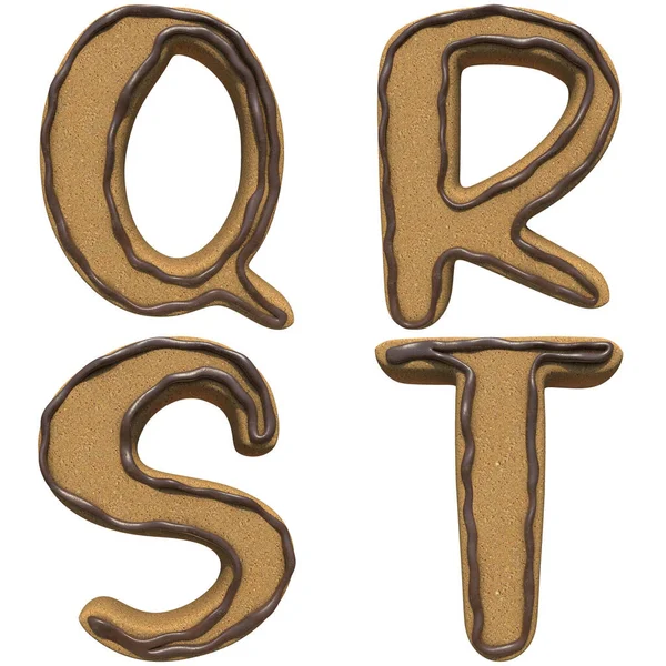 3 Boyutlu Kurabiye Bisküvi Alfabesi, Sayılar ve Noktalama İşaretleri kümesi Gömülü yolu da içeren beyaz arkaplanda izole edilmiş.