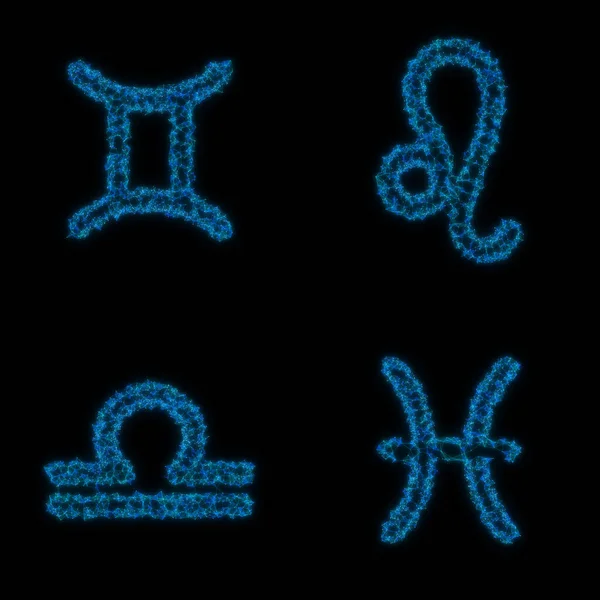 Set Plexus Network Style Zodiac Astrology Horoscope Signs Gemini Leo — Stok fotoğraf