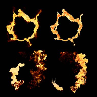 Set of Fire, Flame and Explosion Renderings isolated on black background