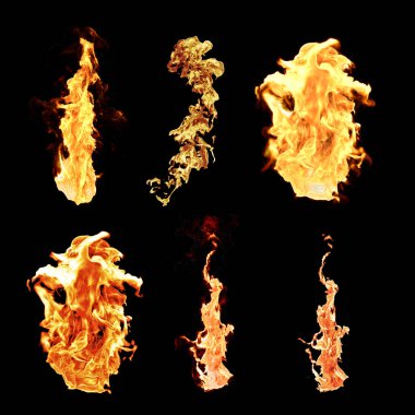 Set of Fire, Flame and Explosion Renderings isolated on black background