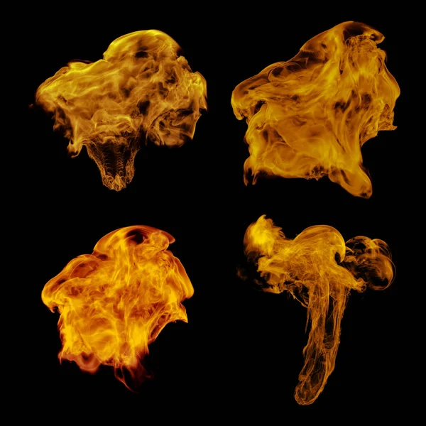 Set Fire Flame Explosion Renderings Isolated Black Background — Stockfoto