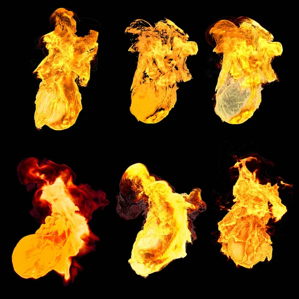 Set of Fire, Flame and Explosion Renderings isolated on black background