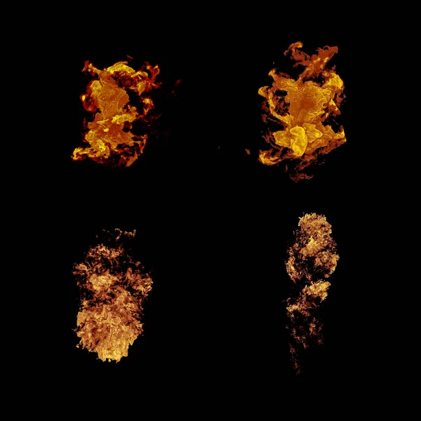 Set Fire Flame Explosion Renderings Isolated Black Background — Foto de Stock