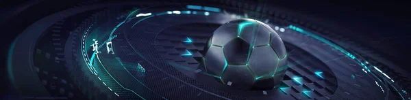 Panoramic Rendering Futuristic Neon Style Soccer Ball — Stock Fotó