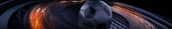 Panoramic Rendering Futuristic Neon Style Soccer Ball — ストック写真