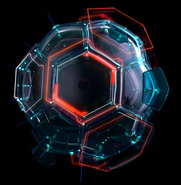 Rendering Futuristic Abstract Soccer Ball Isolated Black Background Rechtenvrije Stockfoto's