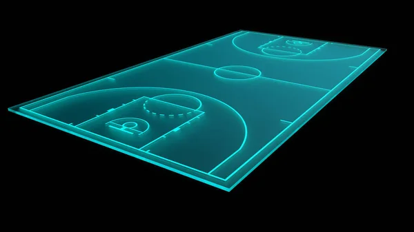 基于黑色背景的霓虹灯式篮球场3D渲染 — 图库照片