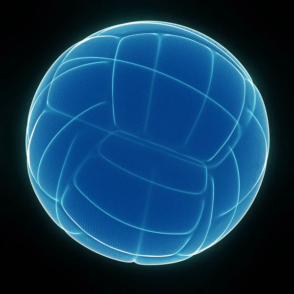 3Dネオンスタイルのブルーバレーボールボールのレンダリング黒の背景に隔離された — ストック写真
