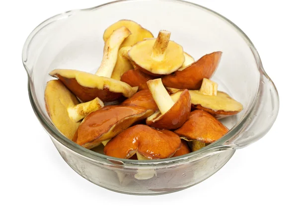 Mushrooms in a glass bowl — Stock Photo, Image