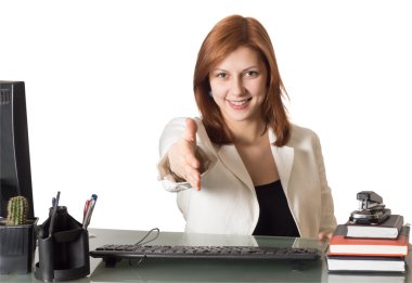 woman manager reaches out for handshake