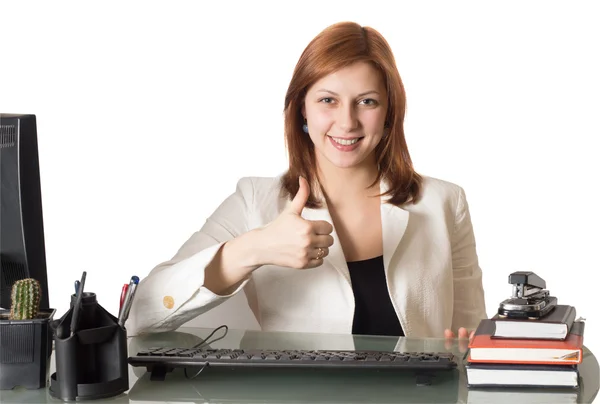 Woman manager showing his thumb — Stock Photo, Image