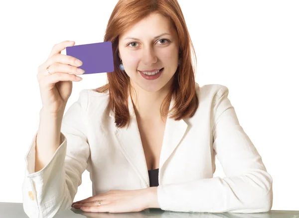 Meisje met credit-kaart in de hand — Stockfoto