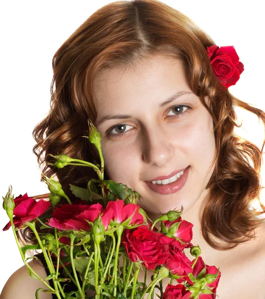 Beautiful girl with red roses Stock Image