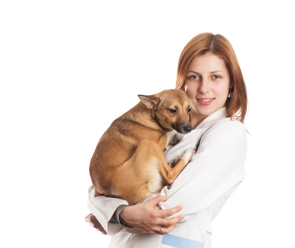 Vet honan med en hund — Stockfoto