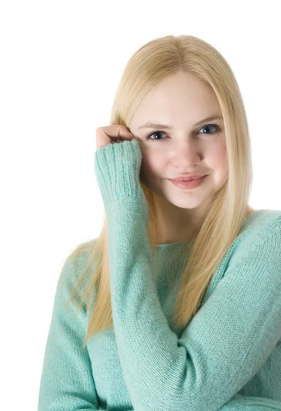 Blond teen girl s úsměvem — Stock fotografie