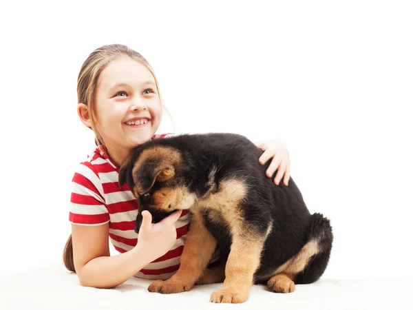 Flickan och hennes husdjur — Stockfoto