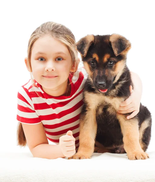 Fille avec un berger allemand — Photo