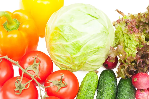 Verduras aisladas sobre fondo blanco, de cerca, vista superior — Foto de Stock