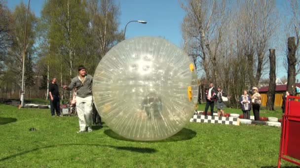 Kinder in den Schalen auf dem Rasen — Stockvideo