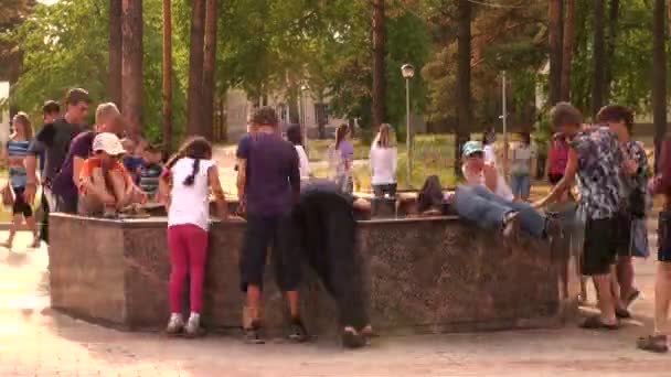 Children at the fountain — Stock Video