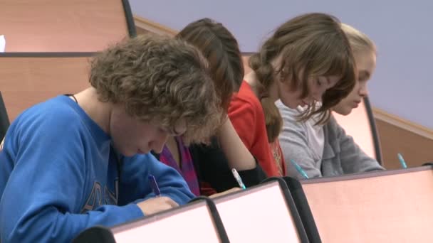 Estudantes em uma palestra na sala de aula — Vídeo de Stock