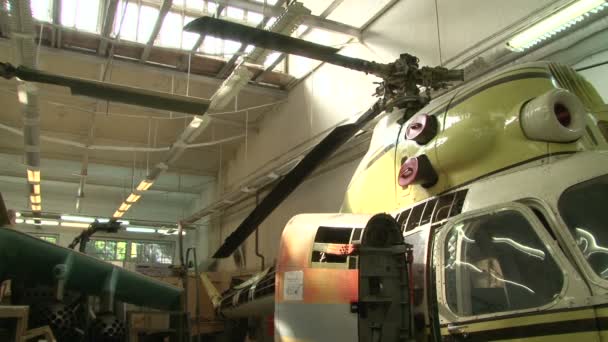 Helicopter in the hangar — Stock Video