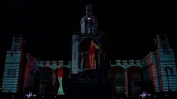 Laser show sobre o edifício da universidade de Moscou — Vídeo de Stock